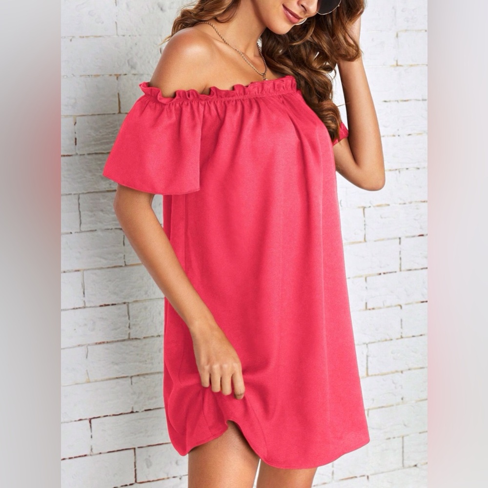 NWOT SHEIN Ruffled Off The Shoulder Mini Dress - Picture 3 of 6